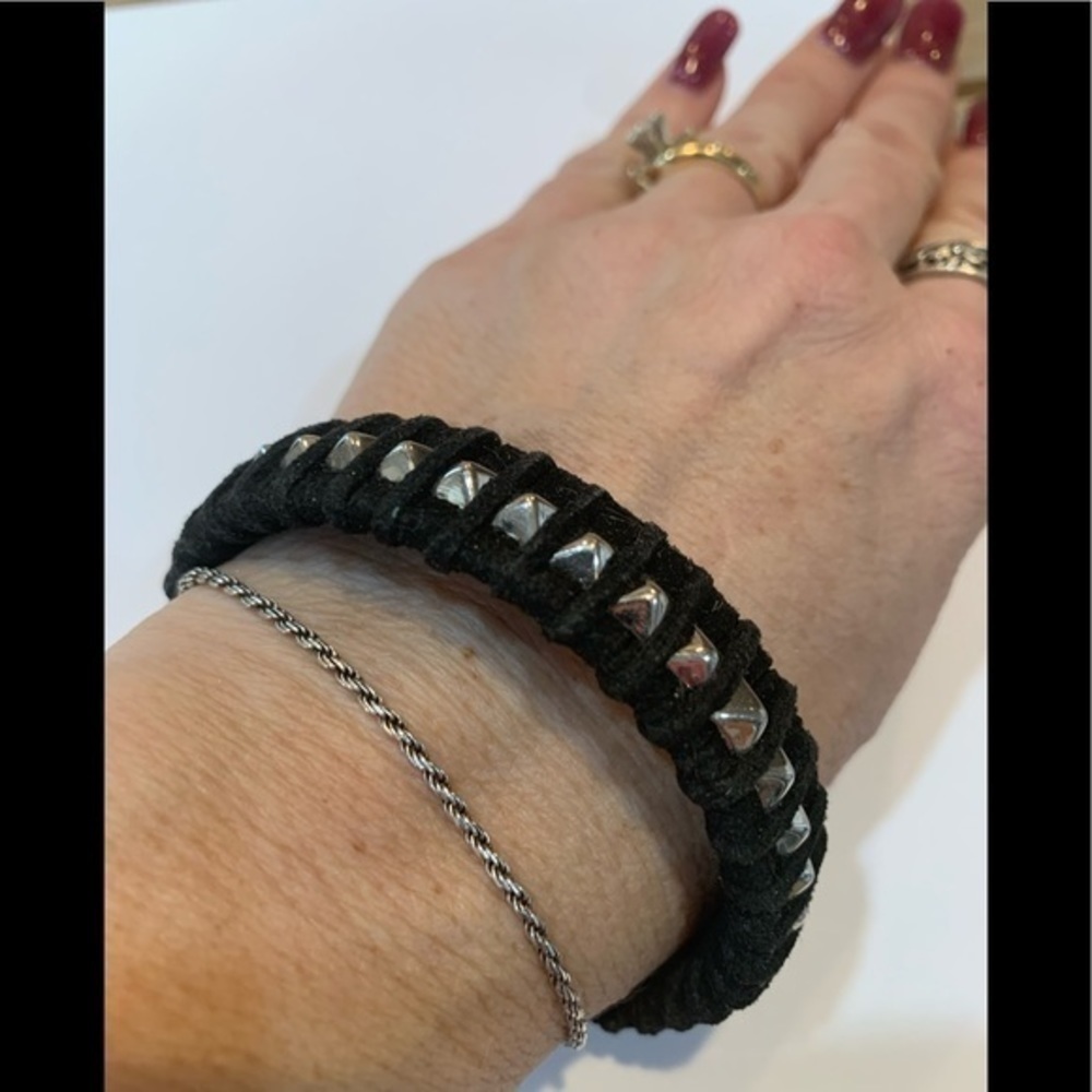 Gothic steam punk black material wrapped studded